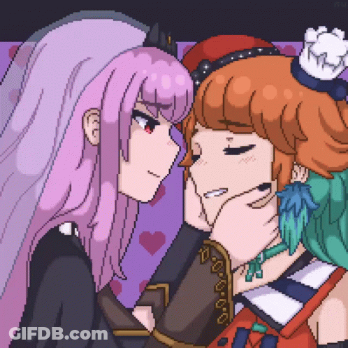Pixel Art Two Anime Girls Looking At Each Other GIF