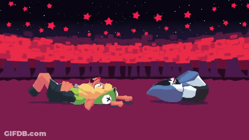Pixel Art Two People Lying Under Starry Sky GIF