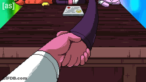 Pixel Art Two People Shaking Hands Saying As GIF