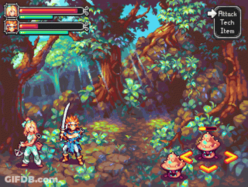 Pixel Art Video Game With Attack Tech Item Button GIF