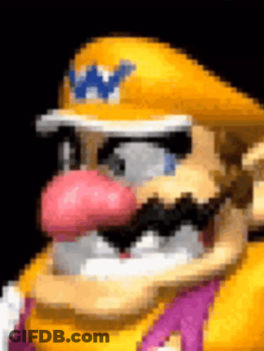 Pixel Art Wario Yellow Hat Sunglasses Pink Nose GIF