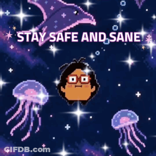 Pixel Art Whale And Jellyfish Stay Safe And Sane GIF