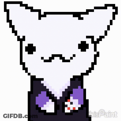 Pixel Art White Cat With Mustache And Purple Shirt GIF