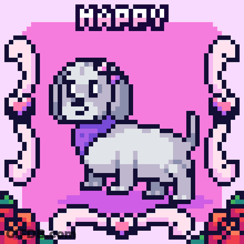 Pixel Art White Dog Happy GIF