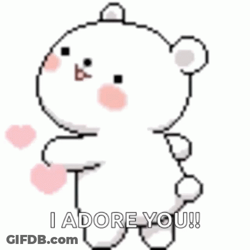 Pixel Art White Teddy Bear Saying I Adore You GIF