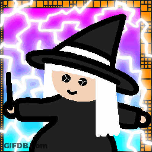Pixel Art Witch With White Hair GIF