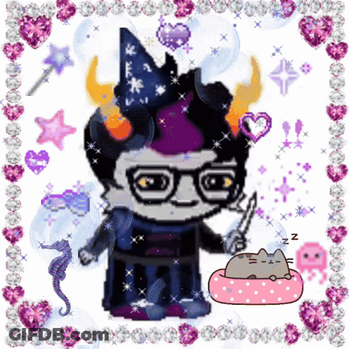 Pixel Art Wizard Holding Knife Next To Cat GIF