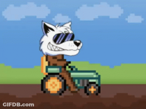 Pixel Art Wolf Driving Tractor GIF