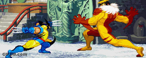 Pixel Art Wolverine Fighting Monster GIF