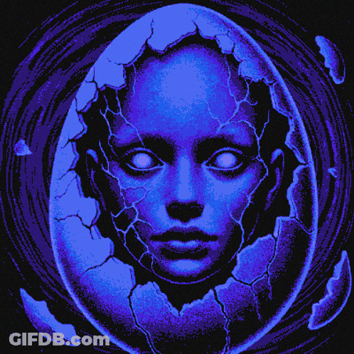 Pixel Art Woman Face In Blue Egg GIF