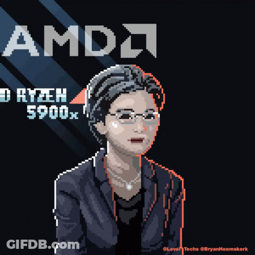 Pixel Art Woman Holding Bottle Saying AMD GIF