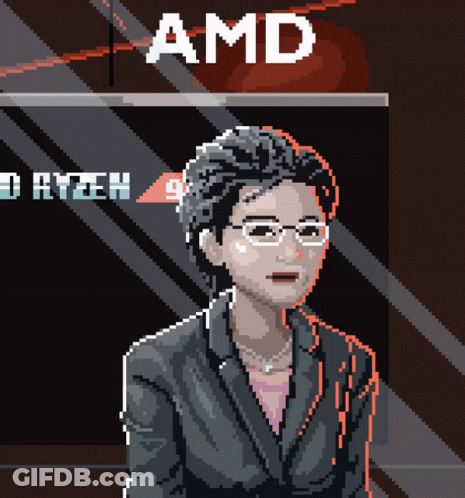 Pixel Art Woman In Front Of AMD Sign GIF