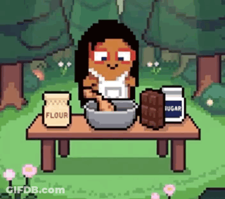 Pixel Art Woman Preparing Food With Flour And Sugar GIF