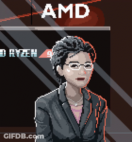 Pixel Art Woman Sitting In Front Of AMD Sign GIF