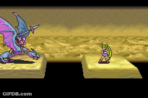 Pixel Art Woman Standing Next To Dragon GIF