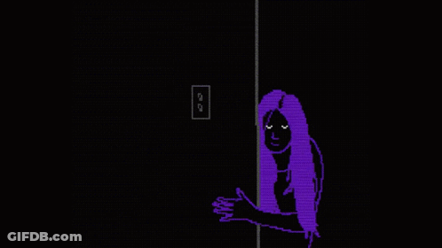 Pixel Art Woman With Purple Hair In Dark Room GIF