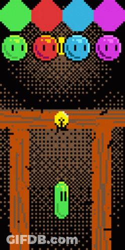 Pixel Art Yellow Character With Colorful Balls GIF