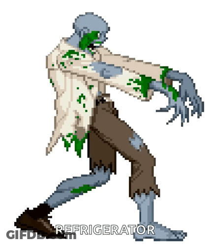 Pixel Art Zombie With Refrigerator GIF