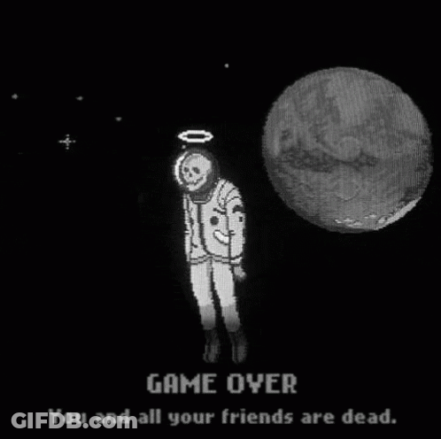 Pixel Astronaut With Halo Next To Planet Game Over GIF