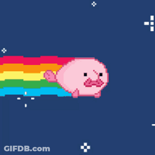 Pixel Blobfish Rainbow Flying Floating GIF