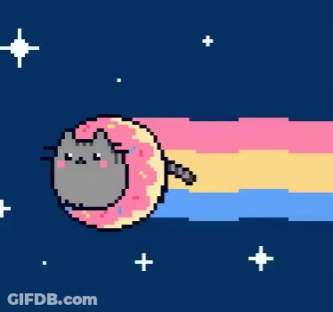 Pixel Cat In Donut With Rainbow GIF