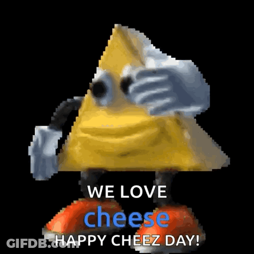 Pixel Cheese Character Saying We Love Cheese Happy Cheez Day GIF