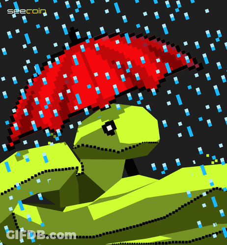 Pixel Frog Holding Red Umbrella Seecoin GIF