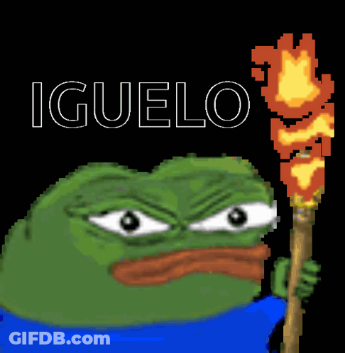 Pixel Frog Holding Torch Iguelo GIF