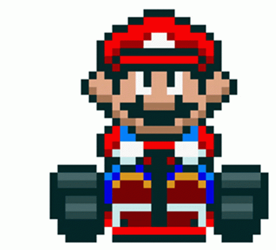 Pixel Mario Riding Cart GIF