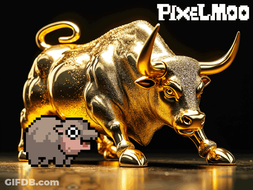 Pixel Moose Next To Golden Bull GIF