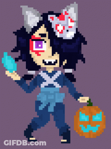 Pixel Person Holding Pumpkin Blue GIF