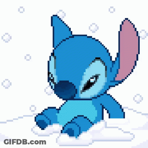 Pixel Stitch Holding Snowball In Mouth GIF