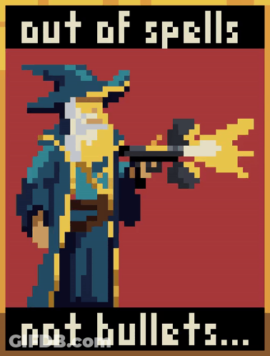 Pixel Wizard Holding Gun Out Of Spells Not Bullets GIF