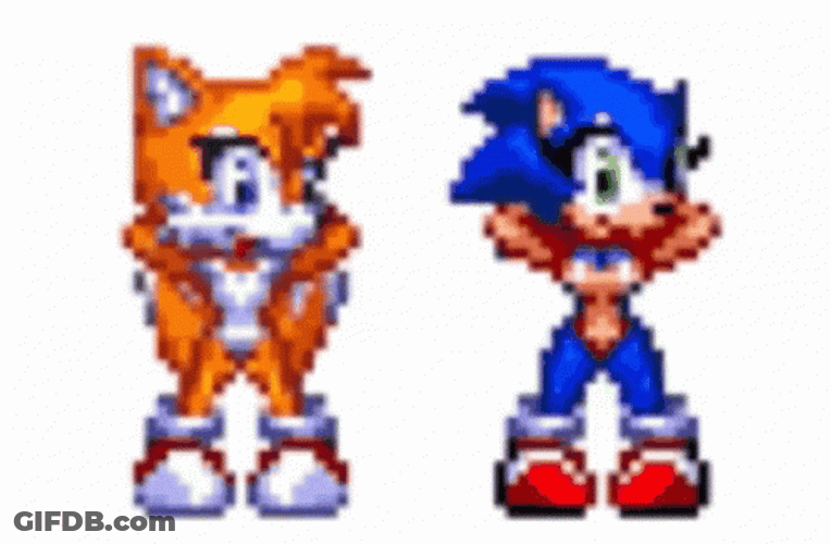 Pixelated 2D Animation Tails And Sonic The Hedgehog Dancing GIF