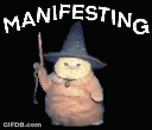 Pixelated Cat Wizard Holding Wand Manifesting GIF