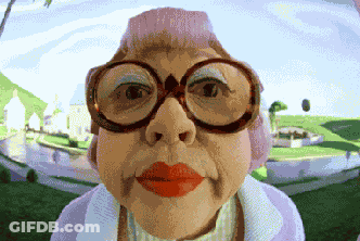 Pixelated Elderly Woman With Glasses And Pink Hair GIF