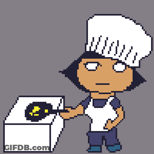 Pixelated Girl Chef Cooking Egg Dog GIF