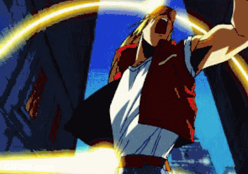 Pixelated Man In Red Jacket And White Shirt GIF
