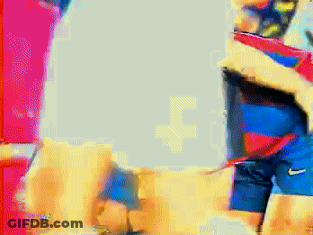 Pixelated Man In Striped Shirt And Shorts GIF