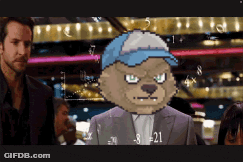 Pixelated Man In Suit And Hat With Number 8 GIF