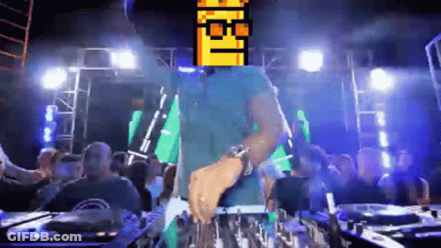 Pixelated Man Playing DJ Set With Crown GIF