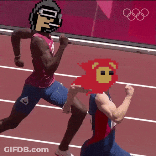 Pixelated Man Running With Olympics Logo GIF