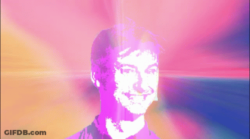 Pixelated Man's Face Rainbow Background GIF