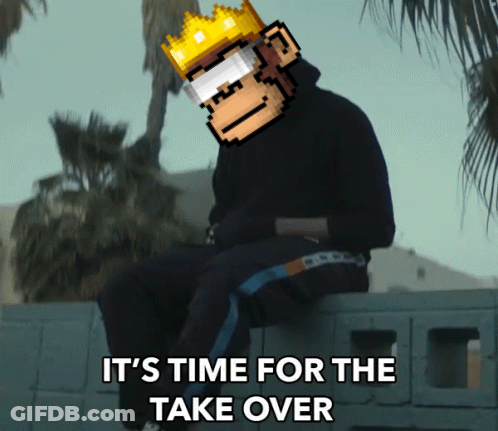Pixelated Monkey With Crown Says Its Time For The Takeover GIF