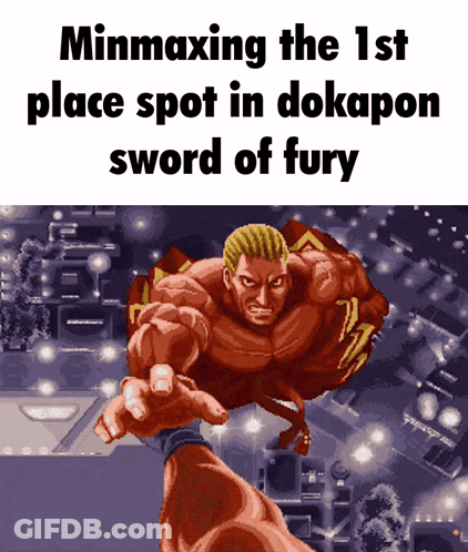 Pixelated Muscular Man Minmaxing 1St Place Spot In Dokapoo Sword Of Fury GIF