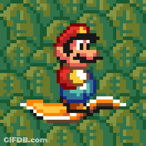Pixelated Nintendo Super Mario Riding Carpet GIF