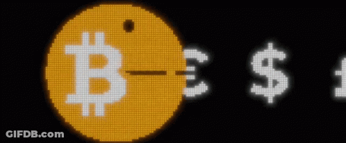 Pixelated Pac-Man With Dollar And Pound Signs GIF