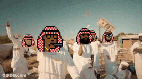 Pixelated People In Line Holding Money GIF