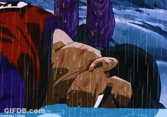 Pixelated Person Lying In Rain Purple Shirt GIF
