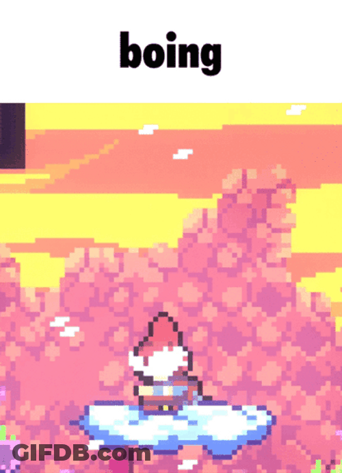Pixelated Pink Character Boing On Cloud GIF